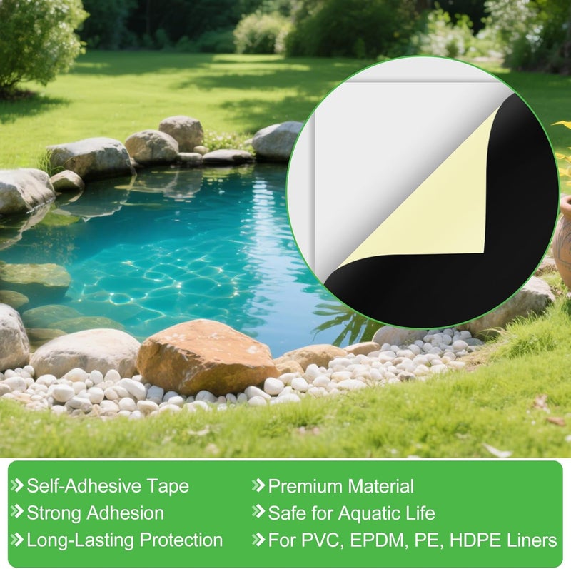 ToLanbbt طقم إصلاح بطانة البركة 2 قطعة، 8'' × 8'' لاصق ذاتي مقاوم للماء EPDM طقم إصلاح بطانة سميك من المطاط لربط البركة، - Image 3
